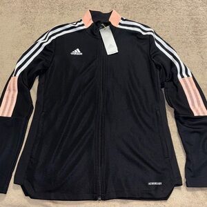 Adidas Women's Black Bomber Jacket with Pink Highlights